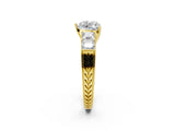 Yellow gold Heart Solitaire Princess Side Stone Engraved Band Prong Setting Ring_5
