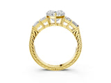 Yellow gold Heart Solitaire Princess Side Stone Engraved Band Prong Setting Ring_6