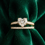 Yellow gold Heart Solitaire Prong Set Diamond Engagement Ring with Pave Band_9