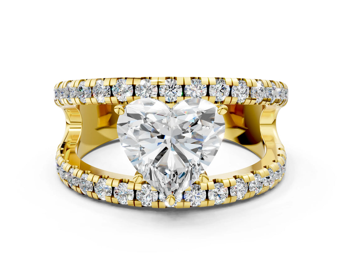 Yellow gold Heart Solitaire Split Shank Pave Diamond Ring_49