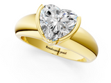 Yellow gold Heart Solitaire Tension Set Diamond Ring with Wide Band_38