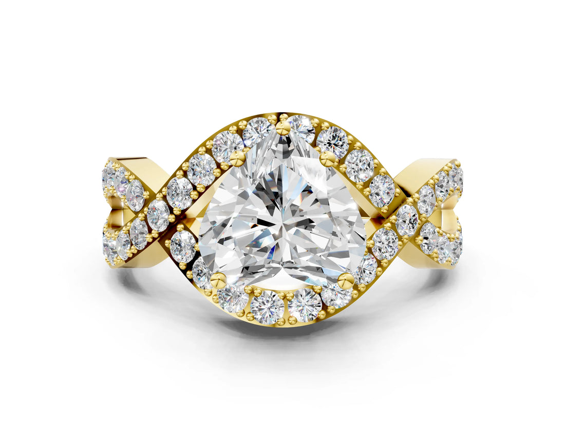 Yellow gold Heart Solitaire Twist Band Pavé Diamond Engagement Ring_33