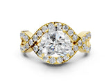 Yellow gold Heart Solitaire Twist Band Pavé Diamond Engagement Ring_33