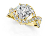 Yellow gold Heart Solitaire Twist Band Pavé Diamond Engagement Ring_34