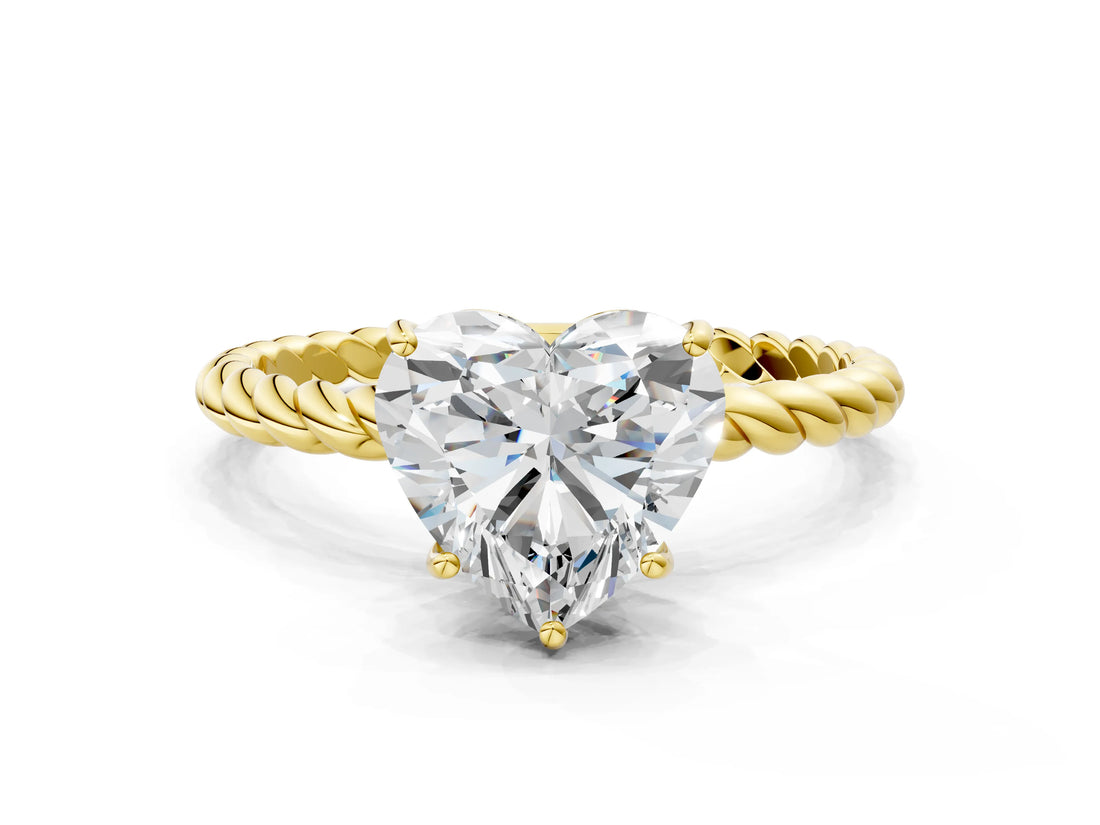 Yellow gold Heart Solitaire Twist Band Ring with Four-Prong Setting_68