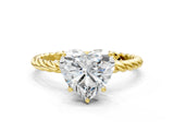 Yellow gold Heart Solitaire Twist Band Ring with Four-Prong Setting_68