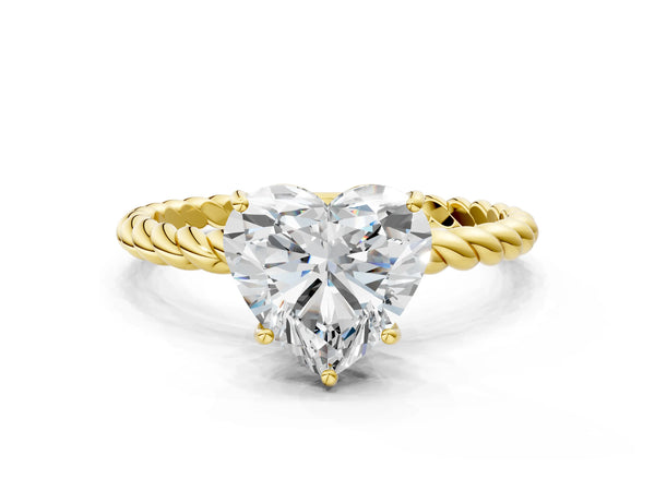 Yellow gold Heart Solitaire Twist Band Ring with Four-Prong Setting