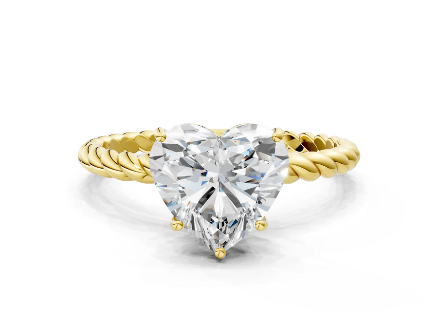 Yellow gold Heart Solitaire Twist Band Ring with Four-Prong Setting