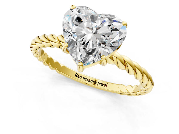 Yellow gold Heart Solitaire Twist Band Ring with Four-Prong Setting