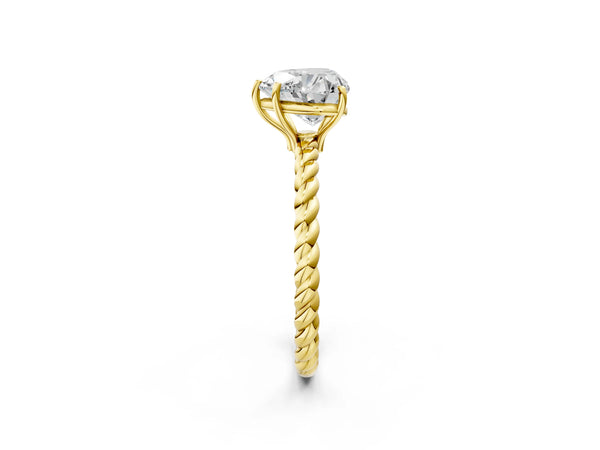 Yellow gold Heart Solitaire Twist Band Ring with Four-Prong Setting