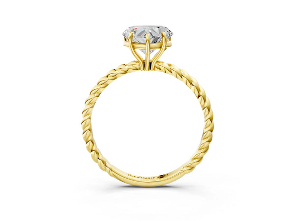 Yellow gold Heart Solitaire Twist Band Ring with Four-Prong Setting