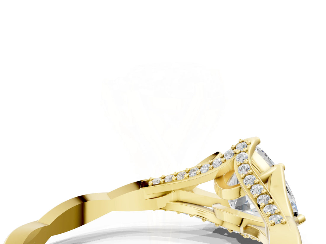 Yellow gold Heart Solitaire Twist Band Six-Prong Setting