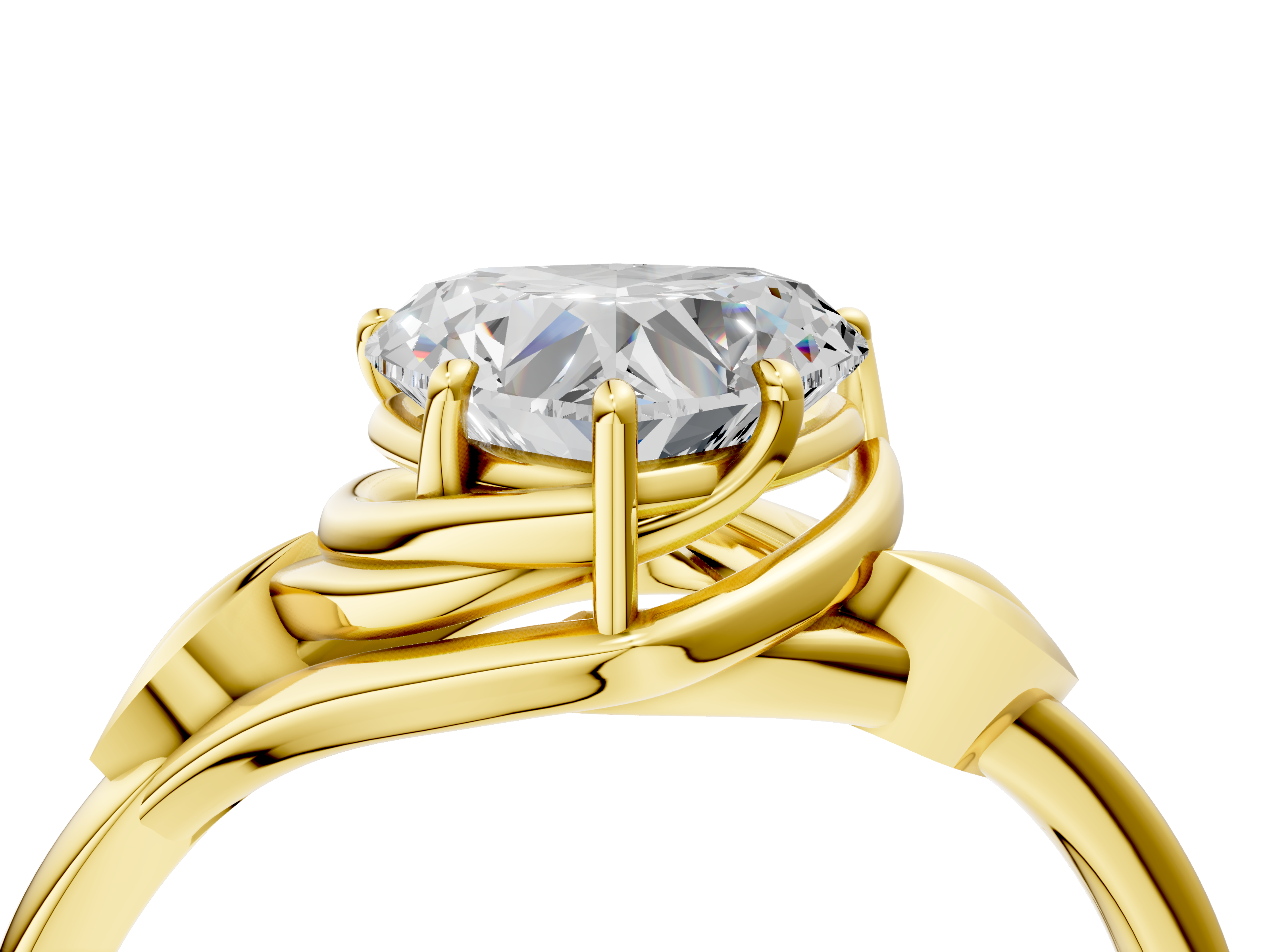 Yellow gold Heart Solitaire Twist Band with Four-Prong Setting_32