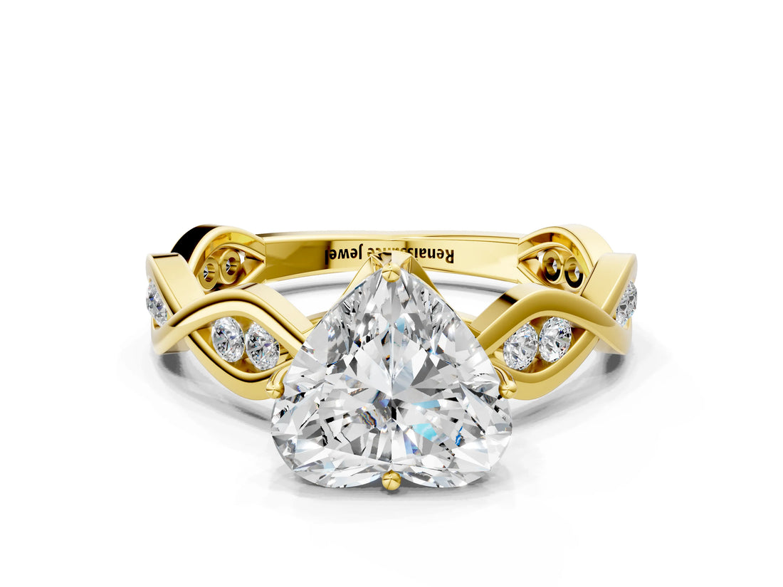 Yellow gold Heart Solitaire Twist Band with Leaf Prong Setting 1