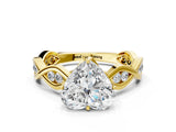 Yellow gold Heart Solitaire Twist Band with Leaf Prong Setting 1