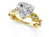Yellow gold Heart Solitaire Twist Band with Leaf Prong Setting 2