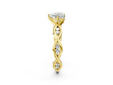 Yellow gold Heart Solitaire Twist Band with Leaf Prong Setting 3
