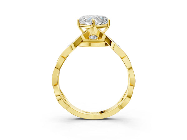 Yellow gold Heart Solitaire Twist Band with Leaf Prong Setting