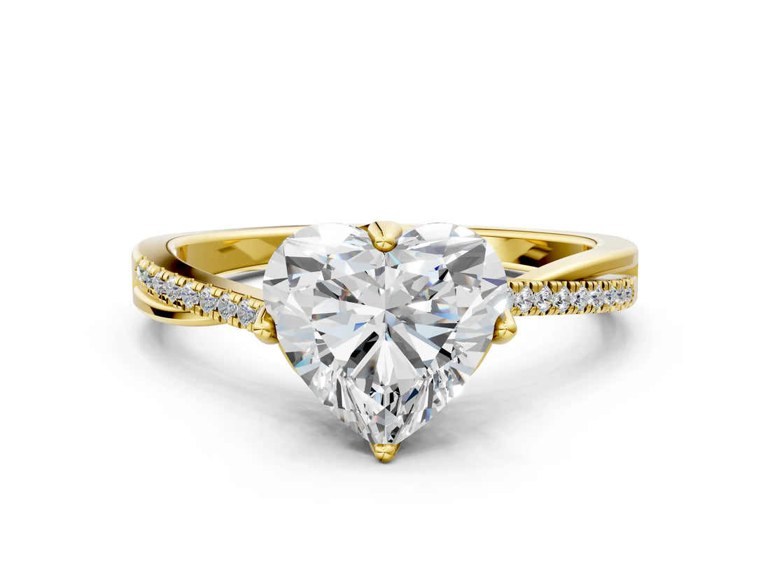 Yellow gold Heart Solitaire Twist Band with Pavé Diamonds and Four-Prong Setting_57