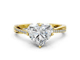 Yellow gold Heart Solitaire Twist Band with Pavé Diamonds and Four-Prong Setting_57