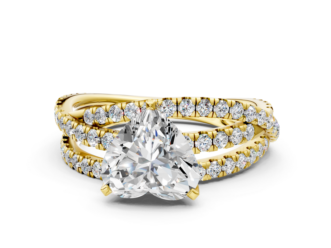 Yellow gold Heart Solitaire Twist Band with Pavé Setting and Four-Prong Setting_126