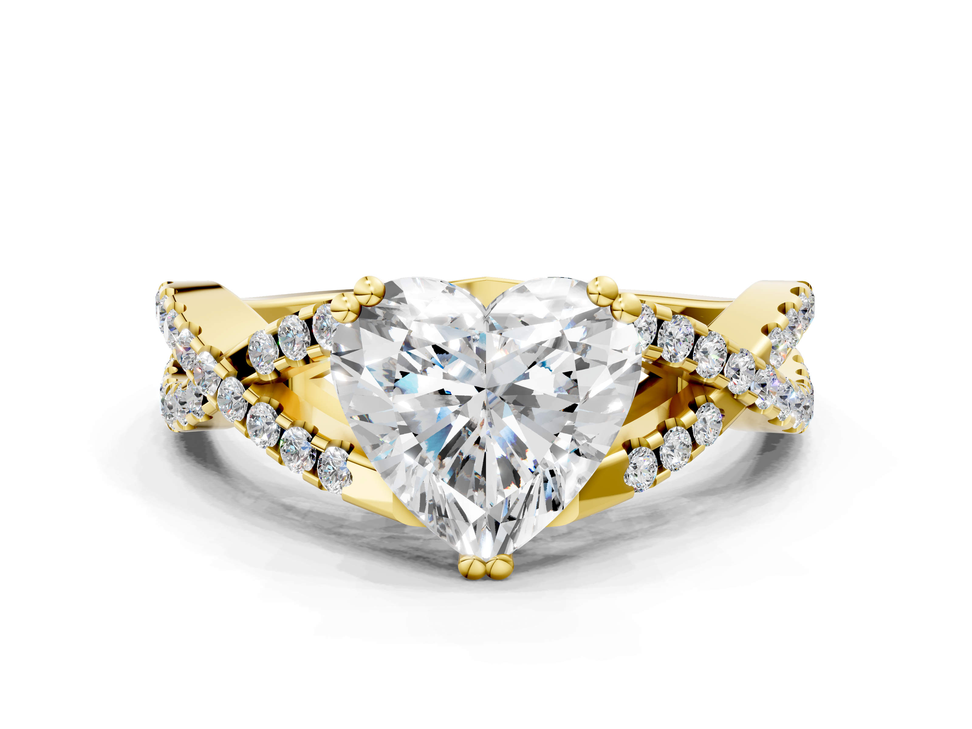 Yellow gold Heart Solitaire Twist Band with Pavé Setting and Four-Prong Setting_17