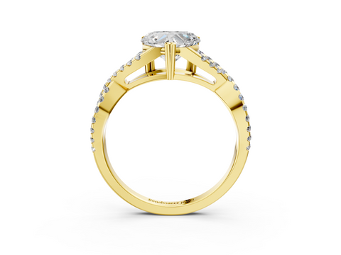 Yellow gold Heart Solitaire Twist Band with Pavé Setting and Four-Prong Setting_20