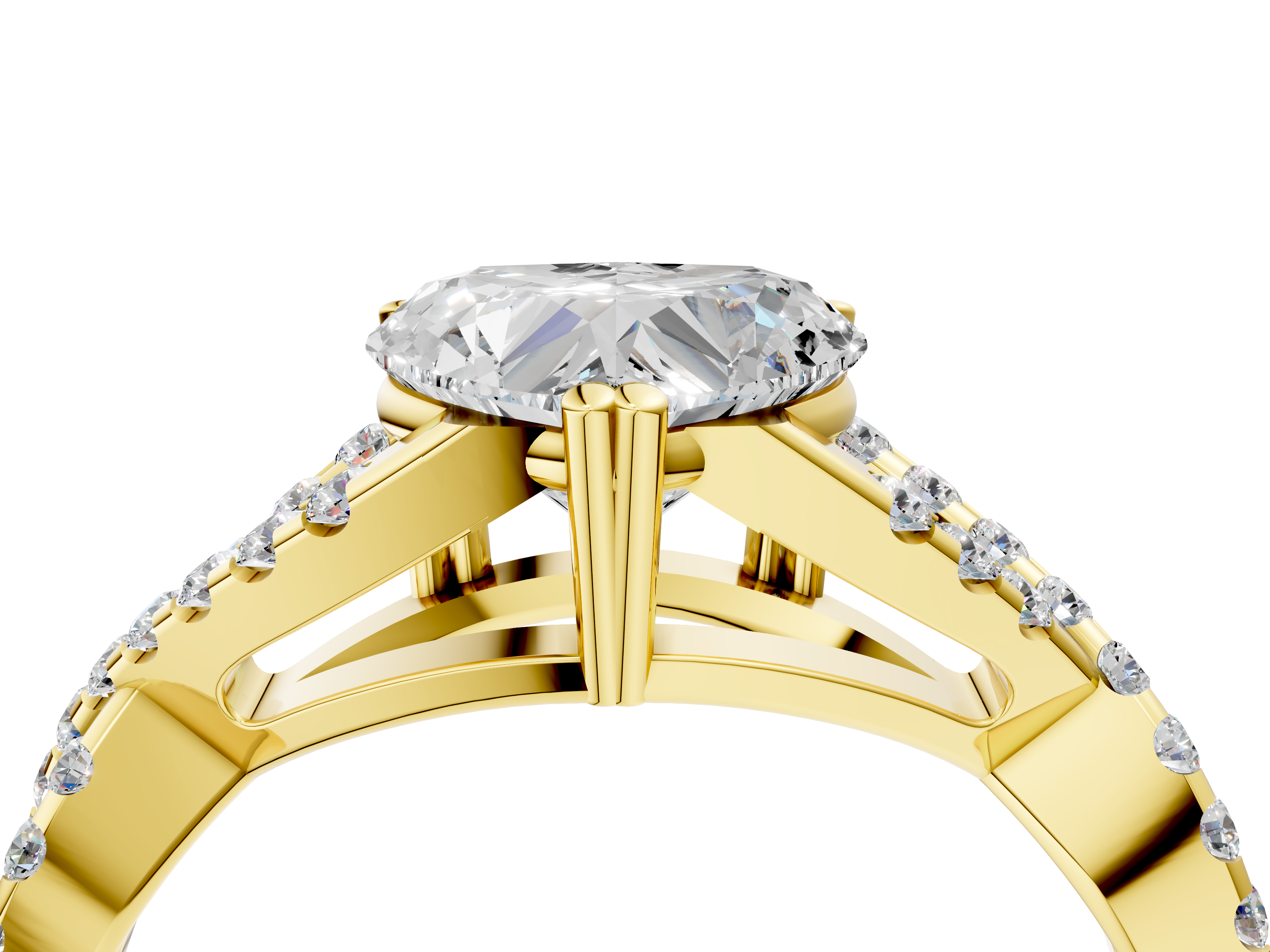 Yellow gold Heart Solitaire Twist Band with Pavé Setting and Four-Prong Setting_21