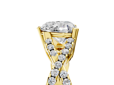 Yellow gold Heart Solitaire Twist Band with Pavé Setting and Four-Prong Setting_22