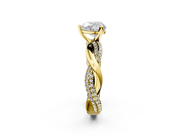 Yellow gold Heart Solitaire Twist Band with Pave Prong Setting