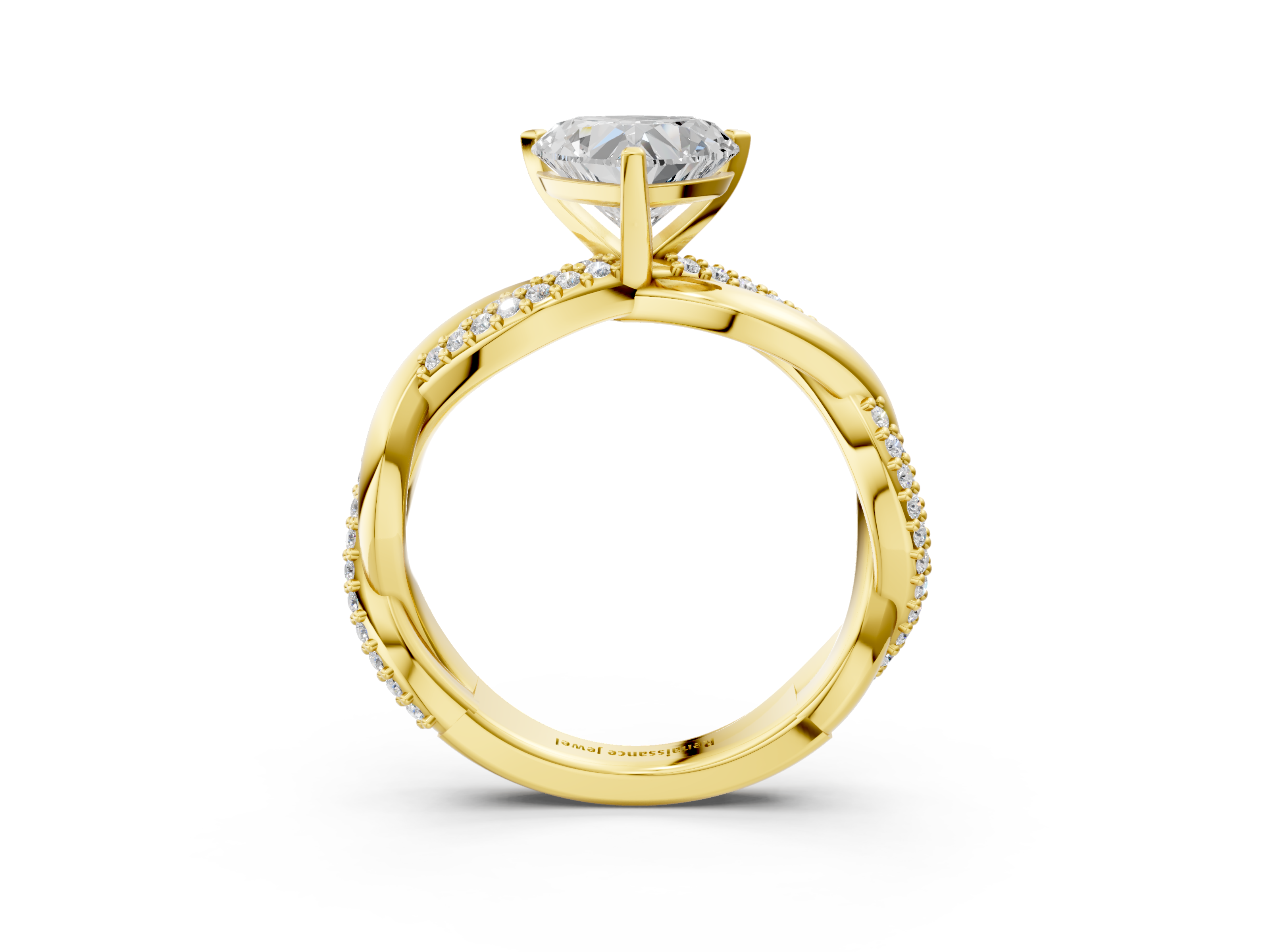 Yellow gold Heart Solitaire Twist Band with Pave Prong Setting_52