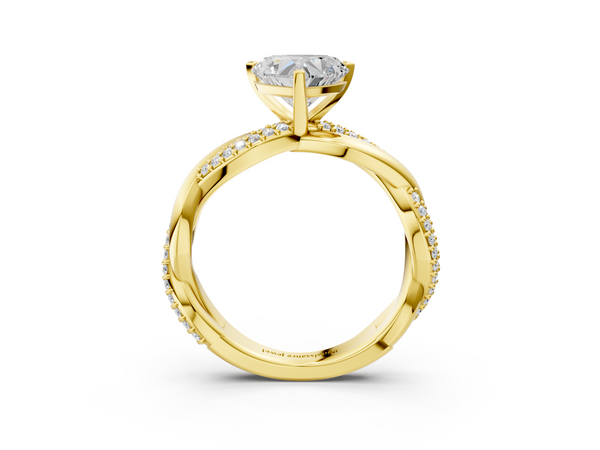 Yellow gold Heart Solitaire Twist Band with Pave Prong Setting
