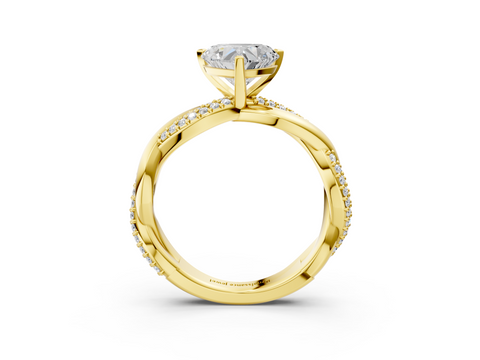 Yellow gold Heart Solitaire Twist Band with Pave Prong Setting_52
