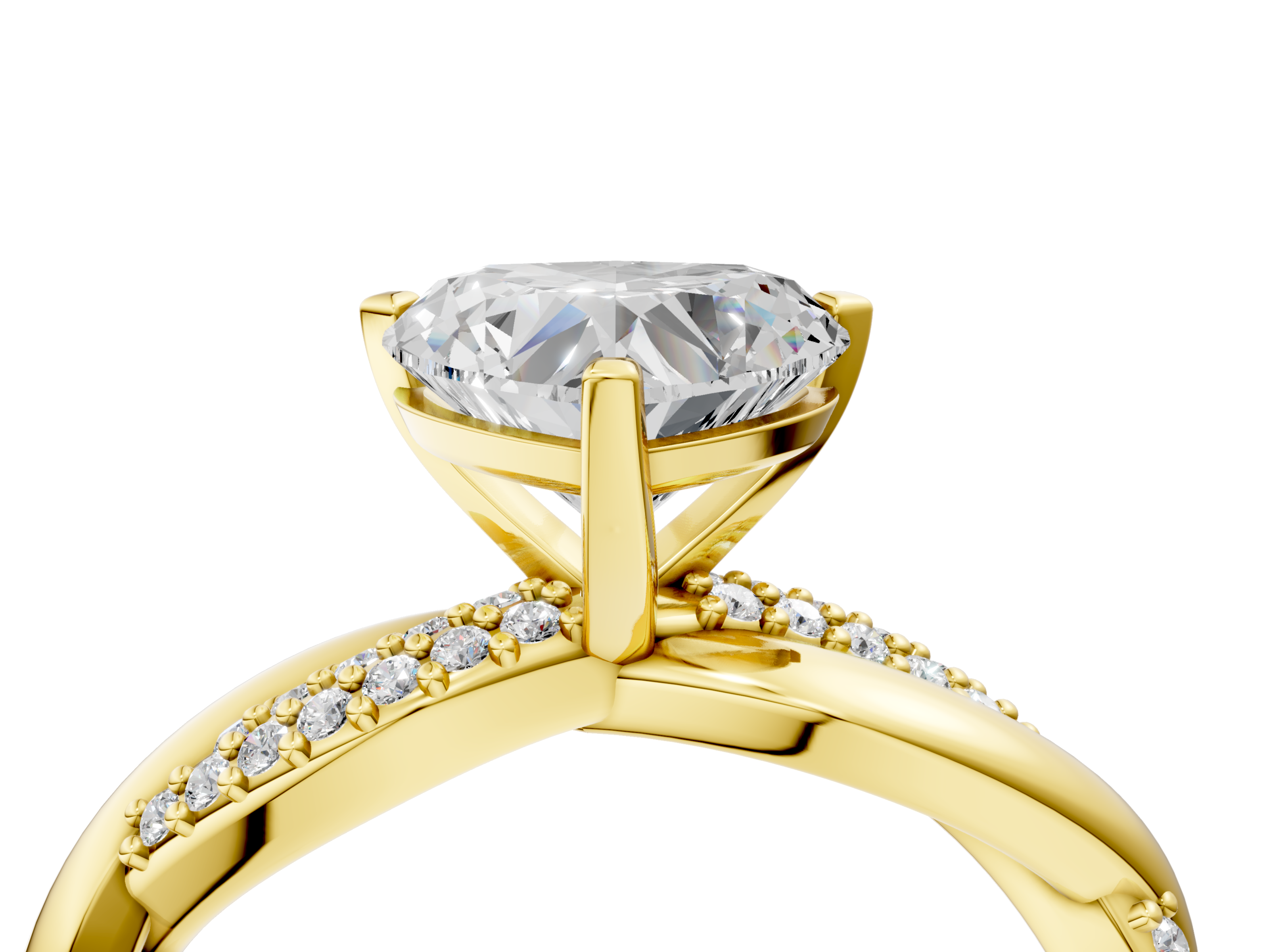 Yellow gold Heart Solitaire Twist Band with Pave Prong Setting_53