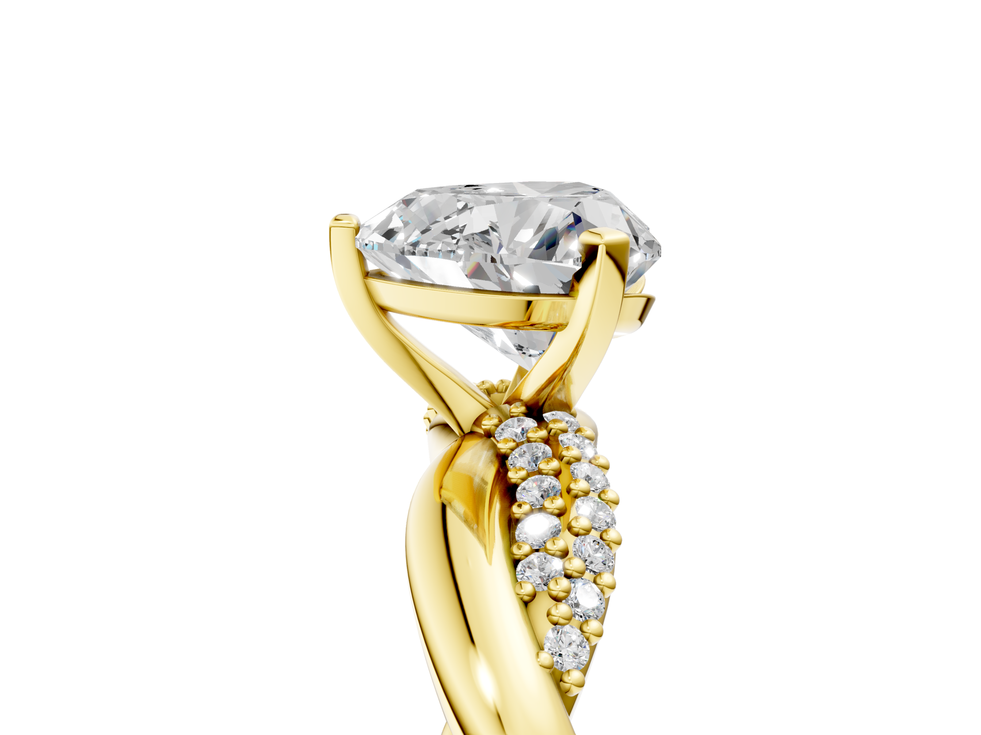 Yellow gold Heart Solitaire Twist Band with Pave Prong Setting_54