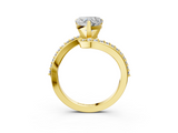 Yellow gold Heart Solitaire Twist Band with Pave Set Diamonds and Four-Prong Setting_96