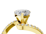 Yellow gold Heart Solitaire Twist Band with Pave Set Diamonds and Four-Prong Setting_97