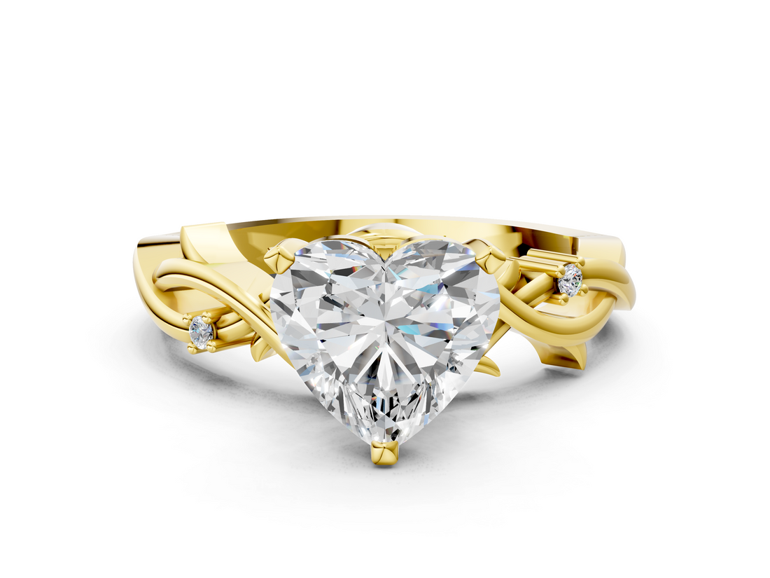 Yellow gold Heart Solitaire Twisted Band Prong Setting Ring_185
