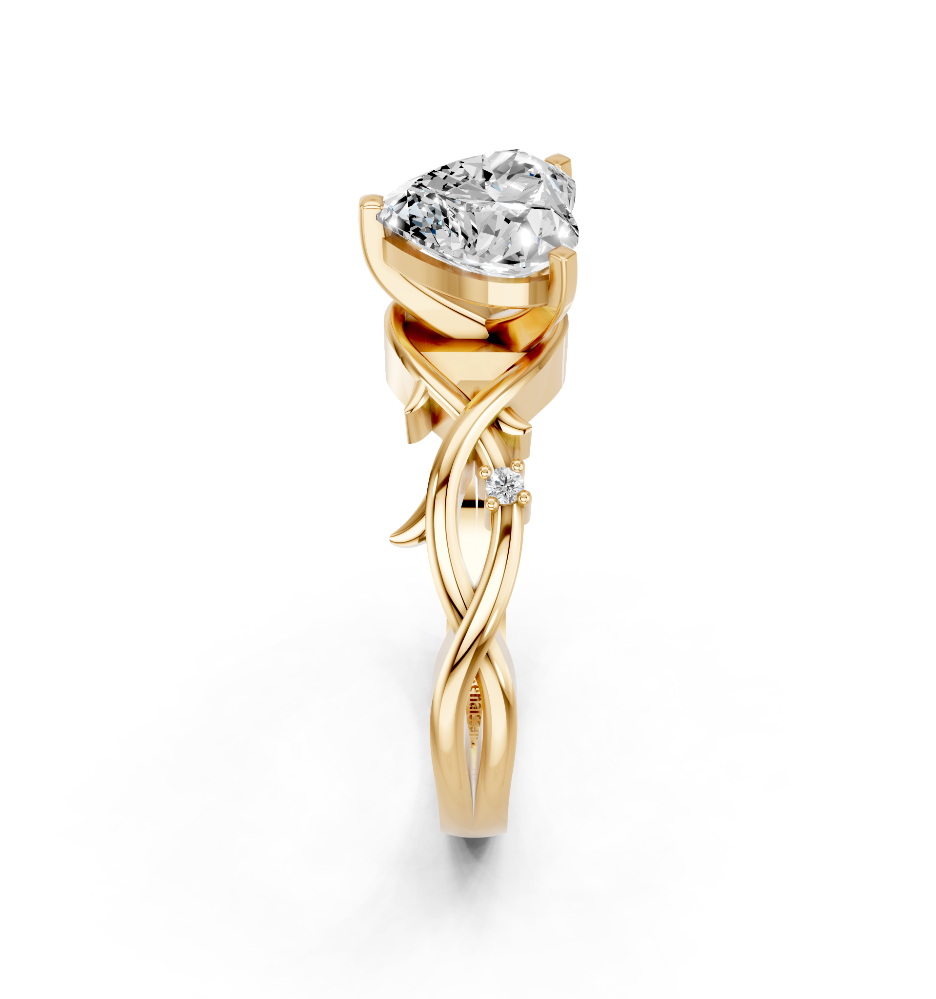 Yellow gold Heart Solitaire Twisted Band Prong Setting Ring_19
