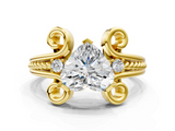 Yellow gold Heart Solitaire Twisted Band Scroll Prong Ring_3