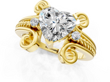 Yellow gold Heart Solitaire Twisted Band Scroll Prong Ring_4
