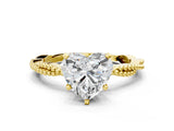 Yellow gold Heart Solitaire Twisted Band with Bead Prong Setting_301