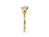 Yellow gold Heart Solitaire Twisted Band with Bead Prong Setting_303