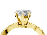 Yellow gold Heart Solitaire Twisted Band with Bead Prong Setting_305