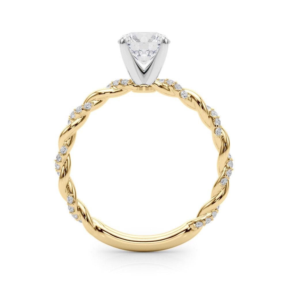 Yellow gold Heart Solitaire Twisted Band with Pavé Accents and Four-Prong Setting 1