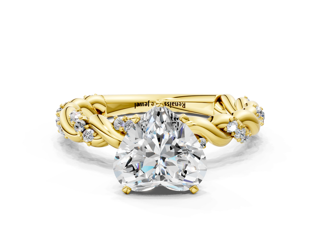 Yellow gold Heart Solitaire Twisted Band with Pavé Accents and Four-Prong Setting_17