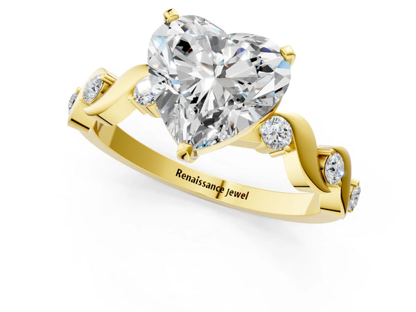 Yellow gold Heart Solitaire Twisted Band with Prong Setting