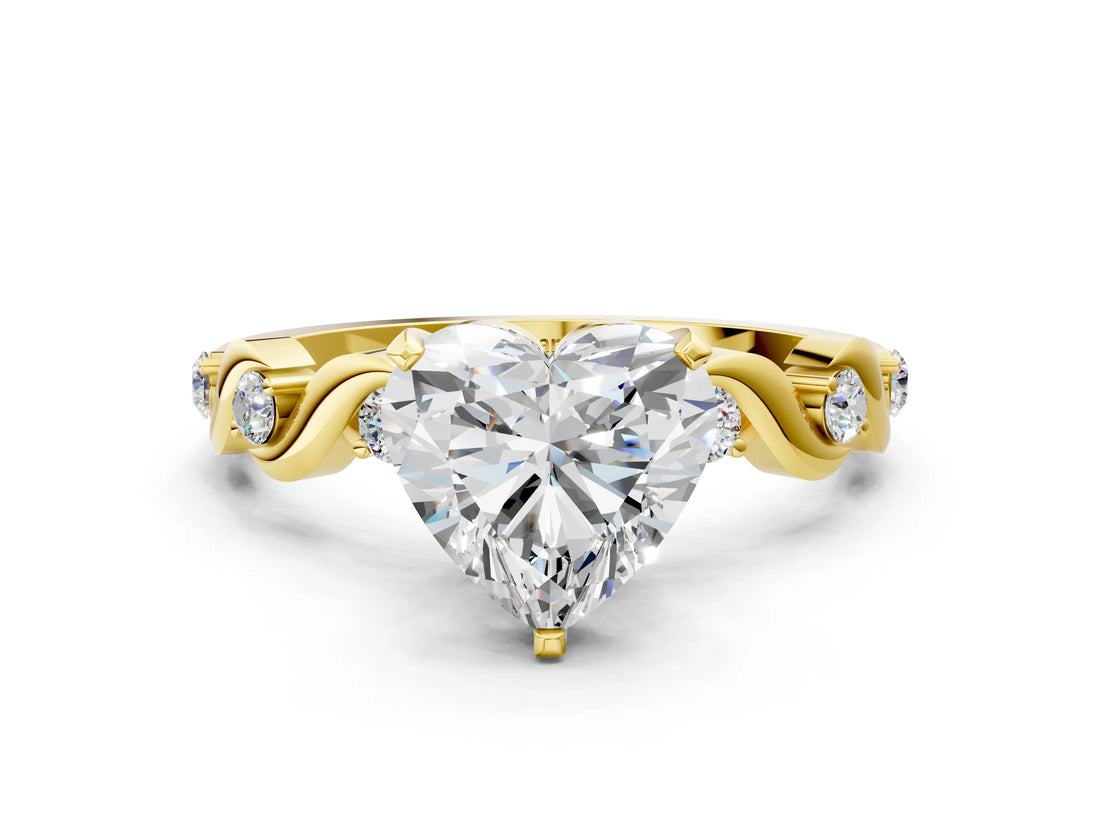 Yellow gold Heart Solitaire Twisted Band with Prong Setting