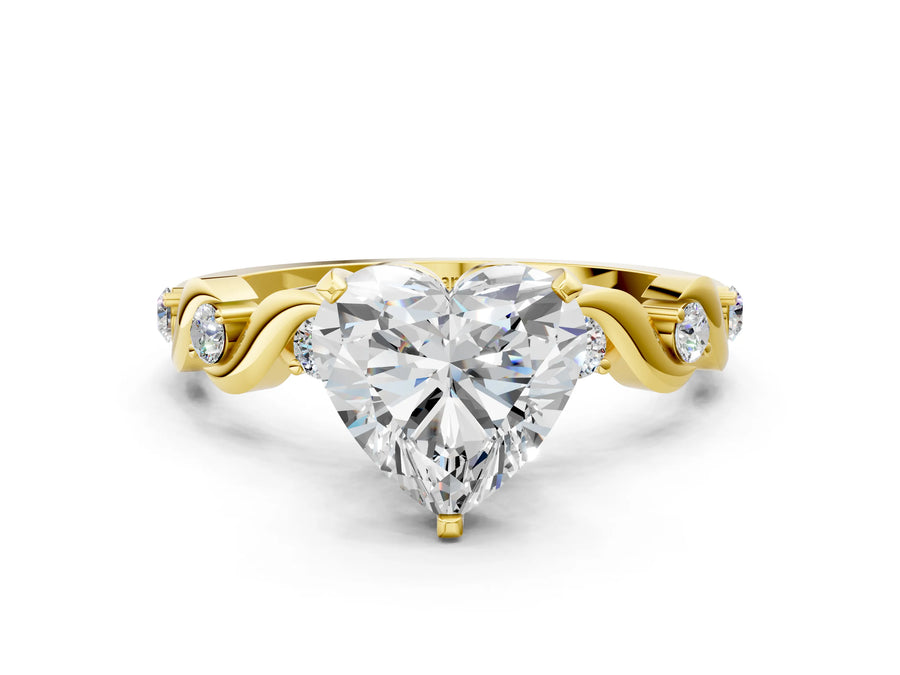 Yellow gold Heart Solitaire Twisted Band with Prong Setting
