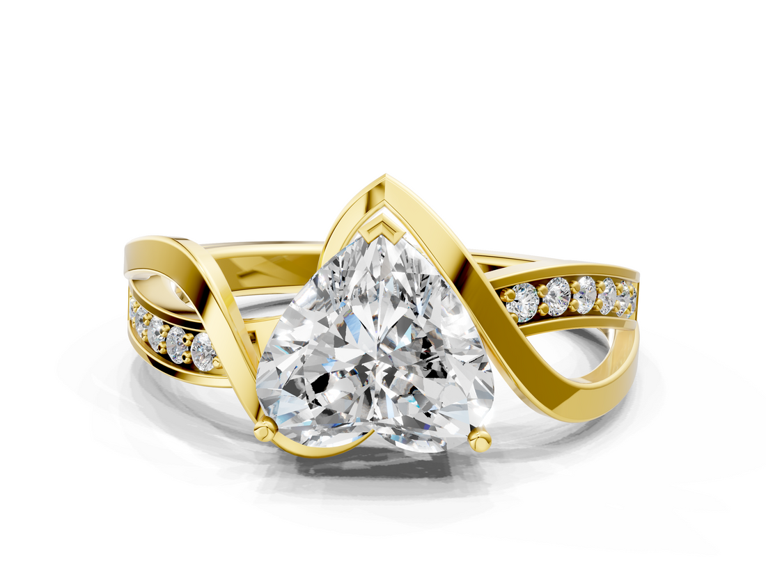 Yellow gold Heart Solitaire Twisted Band with Prong Setting_19